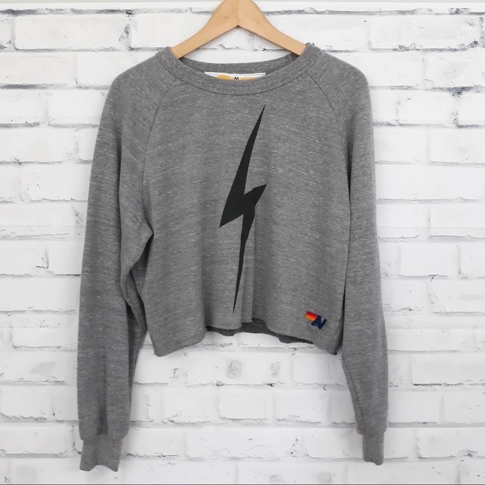 Aviator Nation Grey Bolt crop sweatshirt
